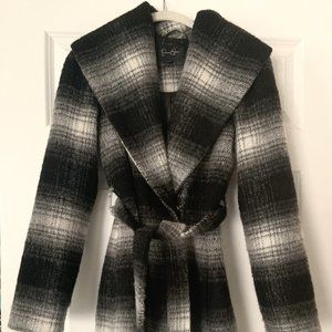 Wool Coat, Black/Gray/White Brushed Plaid - Jessica Simpson